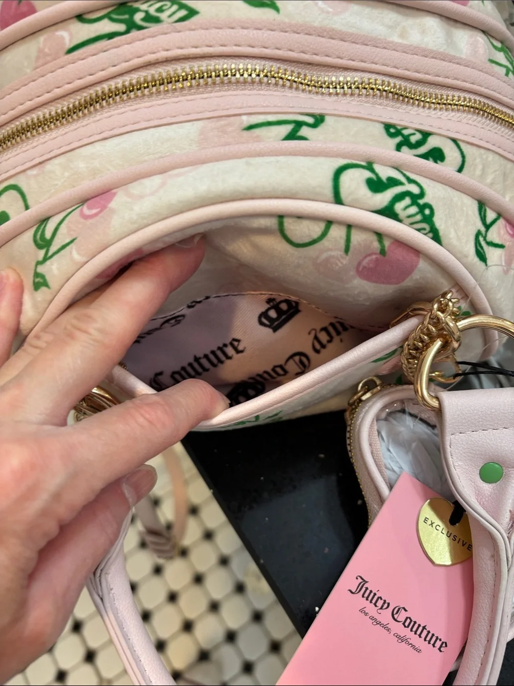 NWT Juicy Couture Light Pink Cherry-Print Satchel with Gold Hardware